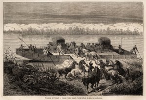 La traversée du fleuve Ienisseï (Russie), dessin d