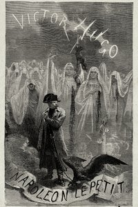 Page de titre du livre de Victor Hugo « Napoléon le Petit » (Napoléon III tenant une chaîne d