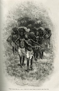 Troupe de jeunes filles portant des paniers remplis de nourriture pour l
