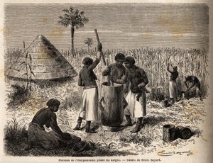 Femmes pilant le sorgho, dans l