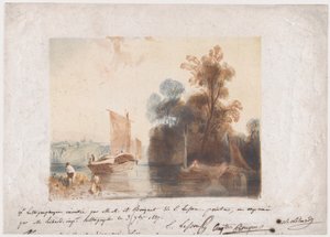 Paysage avec rivière et bateaux, 1837 - Emile Aubert Lessore
