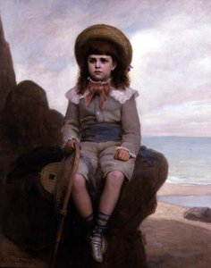 Garçon sur un rocher avec un filet à crevettes - Emile Dupont Zipcy