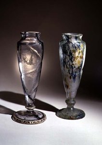 Vases en verre intercalaire gravé, 19ème siècle - Emile Galle