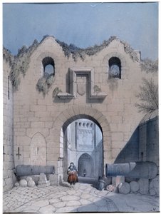 Vue de la porte du boulevard. Mont Saint Michel. Dessin par Emile Sagot. Musée Municipal d