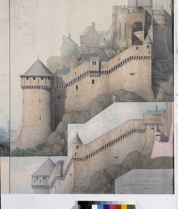 Vue des mâchicoulis entre la tour Nord et la tour Claudine du Mont Saint Michel. Dessin d