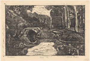 Pont sur un canal dans une forêt - Emilius Wilhelmus Dehé (signed by artist)