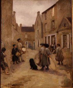 Enfants jouant avec des cerceaux dans une rue, Arromanches - Emily  Childers