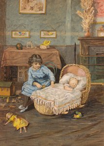Fille surveillant un bébé dans un berceau - Emily Jane Harding Andrews