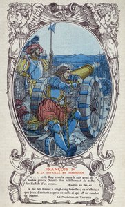 Le roi de France François Ier (1494-1547) à la bataille de Marignan les 13 et 14 septembre 1515. Gravure de 1914 par Emmanuel Blanche. Collection privée. - Emmanuel Blanche