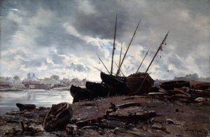 Bateaux Attendant la Marée, 1882 - Emmanuel Lansyer