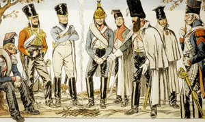 Armée Française 1810 de gauche à droite cheval-léger lancier Houzard-cavalier Dutrain Dragon - Emmanuel Poire Caran D