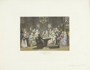 Compagnie à table faisant des nœuds de palmier