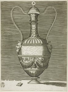 Vase avec deux masques grotesques, planche six de la série de vases dessinés d
