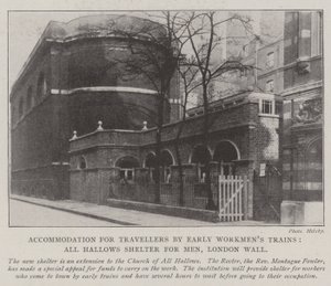 Hébergement pour les voyageurs par les premiers trains ouvriers, abri All Hallows pour hommes, London Wall - English Photographer
