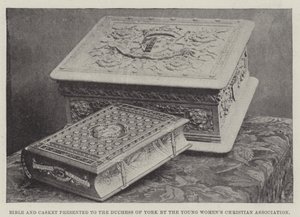 Bible et coffret présentés à la duchesse d