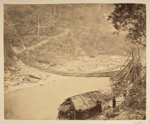 Pont suspendu en canne sur la Teesta, en direction de Bhootan. Vues de Darjeeling. 1870s - English Photographer