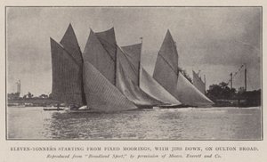 Départ des Eleven-Tonners depuis des mouillages fixes, avec les focs abaissés, sur Oulton Broad - English Photographer