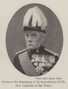 Le général Sir Frederick C A Stephenson, GCB, nouveau connétable de la Tour
