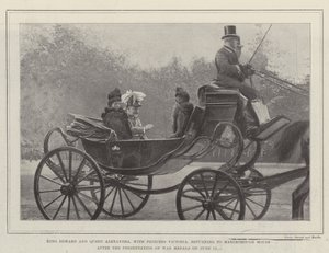 Le roi Édouard et la reine Alexandra, avec la princesse Victoria, retournant à Marlborough House après la présentation des médailles de guerre le 12 juin - English Photographer