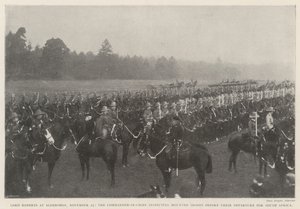 Lord Roberts à Aldershot, le 25 novembre, le commandant en chef inspectant les troupes montées avant leur départ pour l