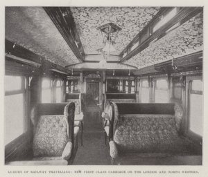 Luxe du voyage en train, nouvelle voiture de première classe sur le London and North Western