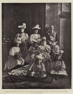 Mariage de Lady Margaret Grosvenor avec le prince Adolphus de Teck à Eaton Hall, Chester, la mariée, le marié et les demoiselles d