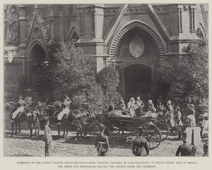 Mariage de la première arrière-petite-fille de la Reine, la princesse Feodora de Saxe-Meiningen, avec le prince Henry XXX de Reuss, les mariés quittant l