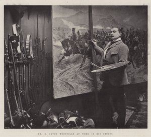 M. R Caton Woodville travaillant dans son atelier