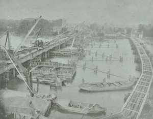 Pont de Putney : creusement des fondations pour le nouveau pont, 1883