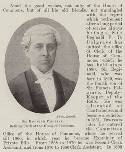 Sir Reginald Palgrave, greffier sortant de la Chambre des communes - English Photographer