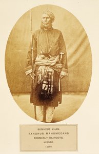 Sumneus Khan, Ranghur Mahométans, anciennement Rajpoots, Hissar, de The People of India, par J. Forbes Watson, publié en 1868 - English Photographer