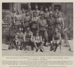 Le désaccord anglo-russe à Tientsin, le général Gaselee, le major-général Barrow et les officiers de l