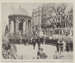 Les célébrations de Goethe à Francfort, les corporations et sociétés passant devant la statue de Goethe - English Photographer