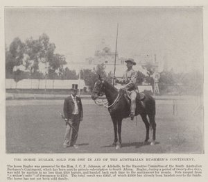 Le clairon à cheval, vendu pour 2627 £ au profit du contingent des bushmen australiens, Adélaïde. Illustration pour The Illustrated London News, 26 mai 1900