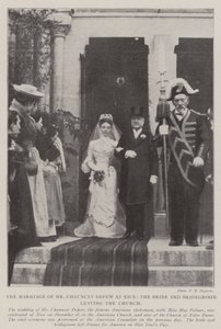 Le mariage de M. Chauncey Depew à Nice, les mariés quittant l