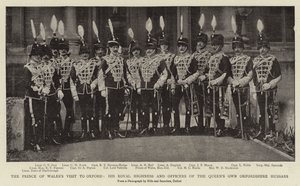 La visite du prince de Galles à Oxford, son altesse royale et les officiers des hussards d