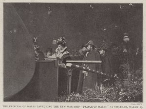 La princesse de Galles lançant le nouveau navire de guerre Prince of Wales à Chatham, 25 mars - English Photographer