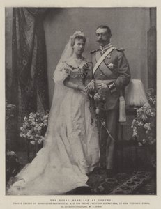 Le mariage royal à Cobourg, le prince Ernest de Hohenlohe-Langenburg et sa mariée, la princesse Alexandra, en robe de mariée - English Photographer