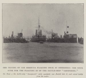 Le test du dock flottant des Bermudes à Sheerness, le dock coulé pour le flottement du cuirassé Sanspareil - English Photographer