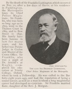 Feu Sir Franklin Lushington, magistrat en chef de la police de la métropole - English Photographer