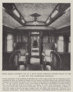 Voiture-restaurant de troisième classe sur un train express du West Coast Corridor des chemins de fer L et NW et Caledonian