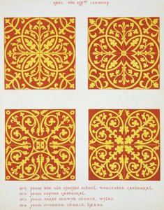 Designs de carreaux du XIIIe siècle, illustration de Spécimens de pavements de carreaux, dessinés d