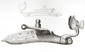 Mousquet à mèche du XVIIe siècle. Mécanisme ou serrure utilisée pour tirer avec une arme à feu portative, tiré de L