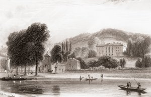 Vue du XIXe siècle de Beaumont Lodge, Old Windsor, Berkshire, Angleterre. Vendu en 1854 à la Société de Jésus et renommé Beaumont College, une école publique jésuite. Tiré de la Galerie de portraits et de paysages de Churton, publié en 1836. - English School