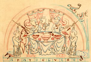 A Banquet (colour litho) - English School