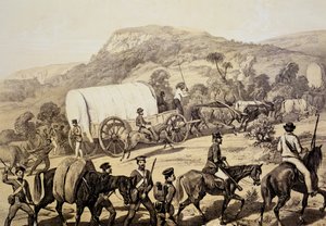 Un convoi de wagons, de Scenes in Kafirland and Incidents in the Kafir War of 1851-53 - English School