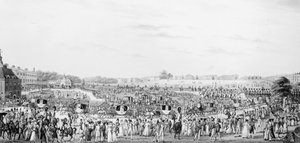 Représentation correcte de la compagnie allant et revenant de la salle de dessin de Sa Majesté au palais de Buckingham, publié par G. Humphrey, 25 mai 1822 - English School