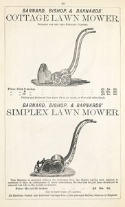 Un cottage et une tondeuse Simplex, illustration d