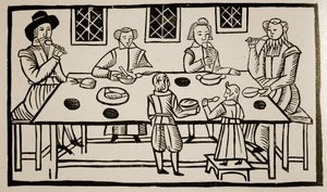 Un repas de famille, vers 1600 - English School