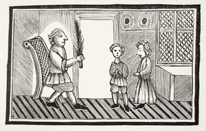 Un père et ses fils, illustration de Chap-books du XVIIIe siècle par John Ashton, pub. 1882